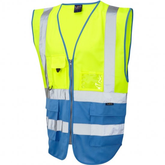 Leo Lynton Ecoviz Superior Waistcoat Hi-Vis Yellow/Deep Sky Blue - Tööriided - Suured tööriided