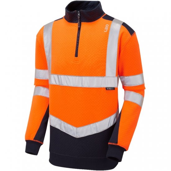 Leo Tapeley Ecoviz Dual Colour 1/4 Zip Sweatshirt Hi-Vis Orange/Navy - Tööriided - Suured tööriided