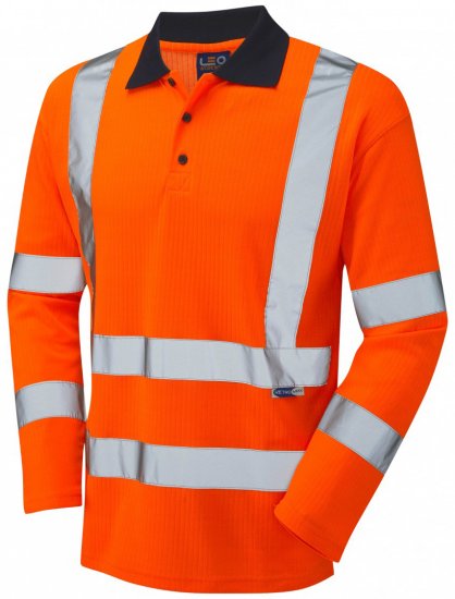 Leo Swimbridge Comfort L/S Polo Shirt Hi-Vis Orange - Tööriided - Suured tööriided