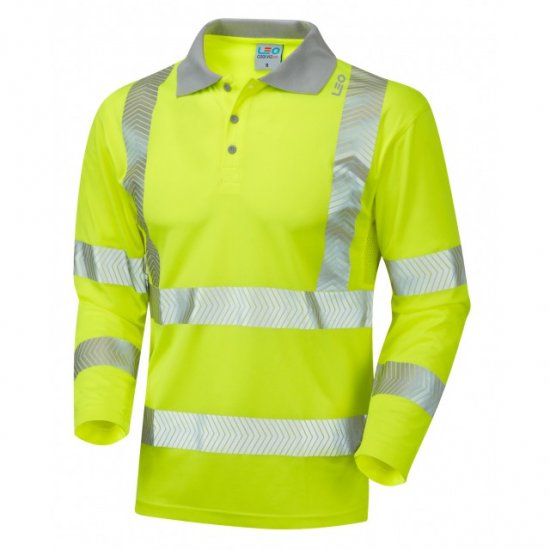 Leo Barricane Ecoviz Performance+ Sleeved Polo Shirt Hi-Vis Yellow - Tööriided - Suured tööriided