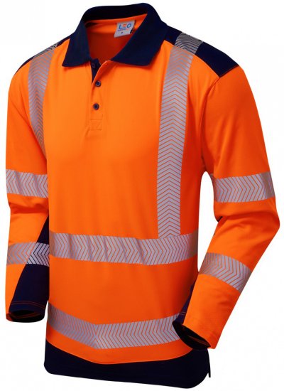 Leo Wringcliff Coolviz Plus L/S Polo Hi-Vis Orange/Navy - Tööriided - Suured tööriided