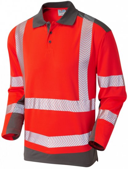 Leo Wringcliff Coolviz Plus L/S Polo Hi-Vis Red/Grey - Tööriided - Suured tööriided