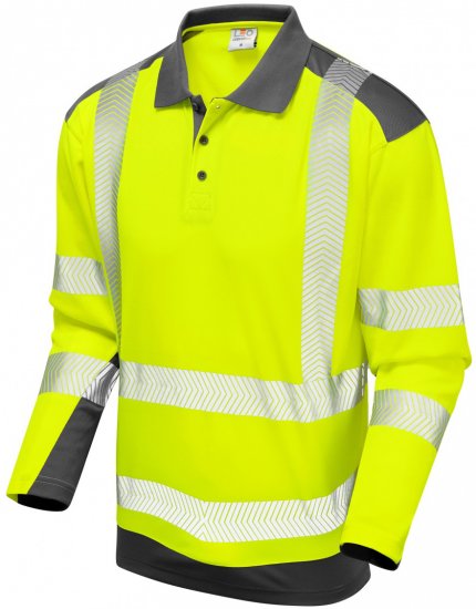 Leo Wringcliff Coolviz Plus L/S Polo Hi-Vis Yellow/Grey - Tööriided - Suured tööriided