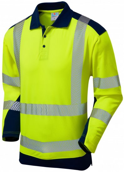Leo Wringcliff Coolviz Plus L/S Polo Hi-Vis Yellow/Navy - Tööriided - Suured tööriided
