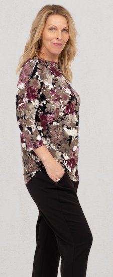 Scandinavian Caramel Flowers Blouse Purple and Brown - Trükitud/pildiga T-särgid naistele - 