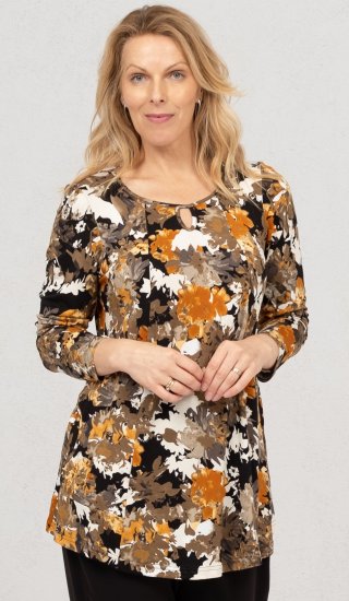 Scandinavian Caramel Flower Petals Tunic Orange and Brown - Trükitud/pildiga T-särgid naistele - 