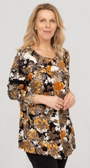 Scandinavian Caramel Flower Petals Tunic Orange and Brown - Trükitud/pildiga T-särgid naistele - 