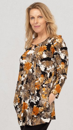Scandinavian Caramel Flower Petals Tunic Orange and Brown - Trükitud/pildiga T-särgid naistele - 