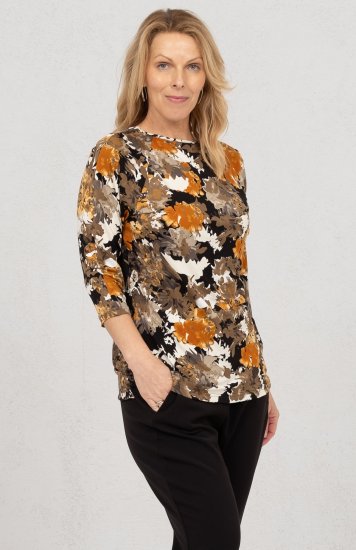 Scandinavian Caramel Flowers Blouse Orange and Brown - Trükitud/pildiga T-särgid naistele - 