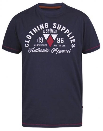 D555 Pence Print Crew Neck T-Shirt Navy - T-särgid - Suured T-särgid 2XL – 14XL