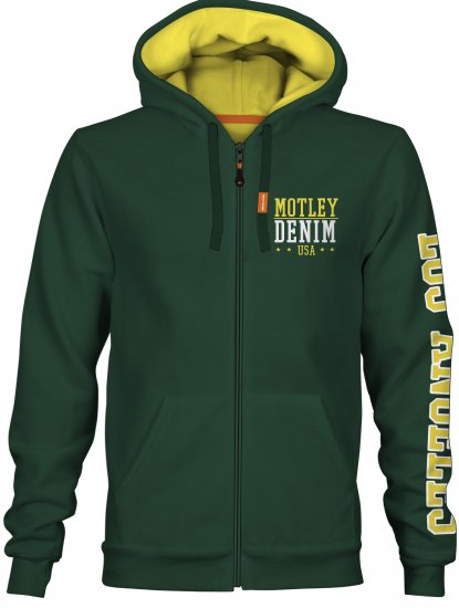 Motley Denim Pisa Hoodie Racing Green - Sviitrid ja dressipluusid - Meeste suured kapuutsiga jakid suurustes 2XL – 14XL