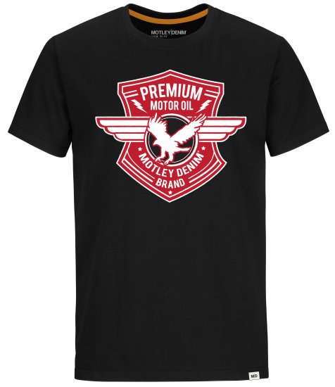 Motley Denim Preston T-shirt Red on Black - T-särgid - Suured T-särgid 2XL – 14XL