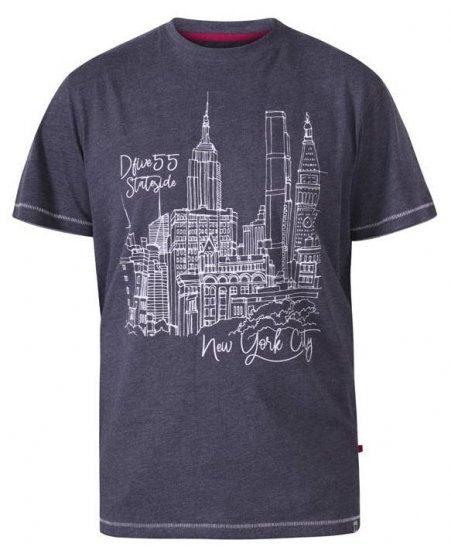 D555 Romford New York City Crew Neck T-Shirt Navy Marl - T-särgid - Suured T-särgid 2XL – 14XL