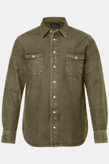 JP1880 Denim Shirt Long Sleeve Olive Green - Särgid - Meeste suured särgid 2XL – 8XL