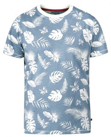 D555 Rudd Hawaiian Print Crew Neck T-Shirt Sky Blue - T-särgid - Suured T-särgid 2XL – 14XL