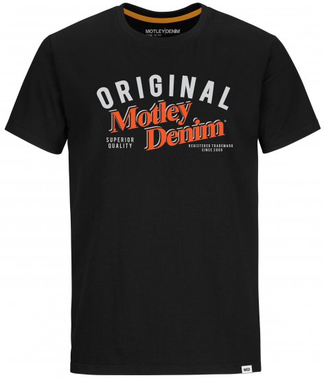 Motley Denim Salford T-shirt Orange on Black - T-särgid - Suured T-särgid 2XL – 14XL