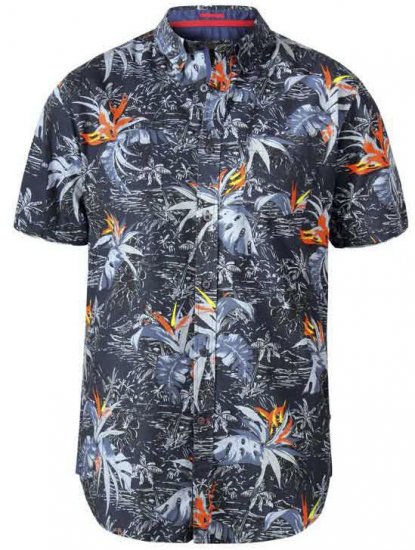 D555 Severn Hawaiian Leaf hort Sleeve Shirt Charcoal - Särgid - Meeste suured särgid 2XL – 8XL