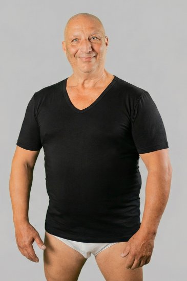 20 Nodi Short Sleeve V-Neck in Combed Cotton Jersey Black - Alussärgid - 