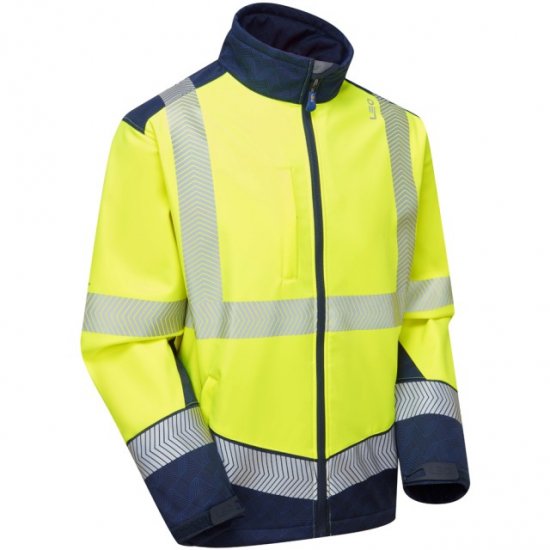 Leo Bowden Ecoviz Softshell Jacket Hi-Vis Yellow/Navy Print - Tööriided - Suured tööriided