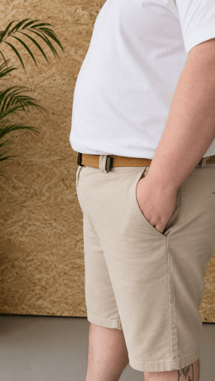 Kam Jeans 3402 Belted Dobby Weave Stretch Chino Shorts Beige - Lühikesed püksid - Lühikesed Püksid suured suurused: W40-W60