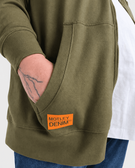 Motley Denim Copenhagen Hoodie Dark Khaki - Sviitrid ja dressipluusid - Meeste suured kapuutsiga jakid suurustes 2XL – 14XL