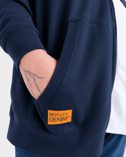Motley Denim Copenhagen Hoodie Dark Indigo - Sviitrid ja dressipluusid - Meeste suured kapuutsiga jakid suurustes 2XL – 14XL