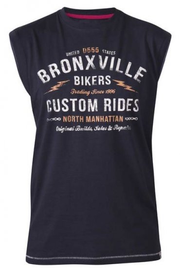 D555 Wrexham Bronxville Biker Printed Sleeveless T-Shirt Navy - T-särgid - Suured T-särgid 2XL – 14XL